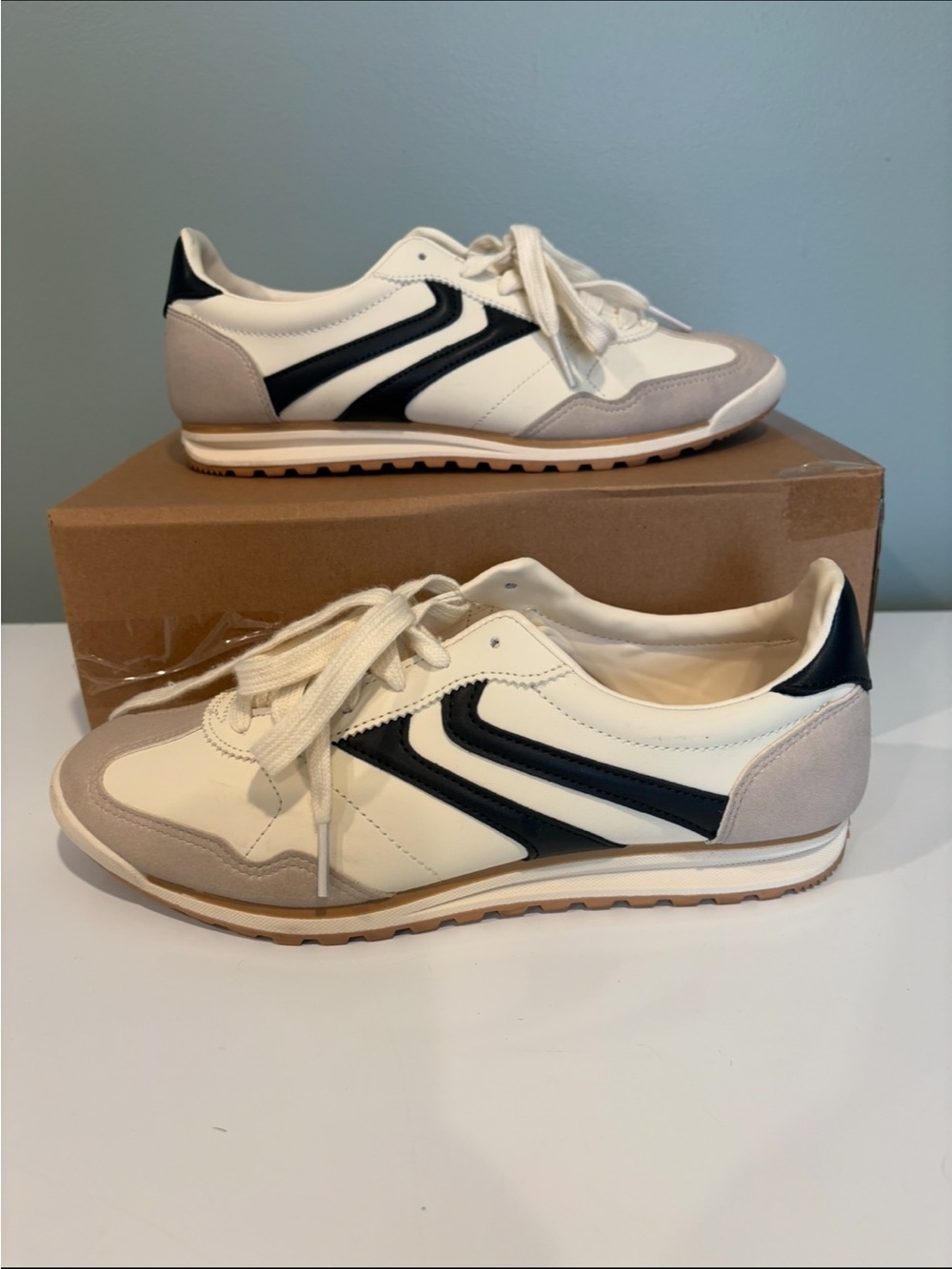 No Boundaries Cream, Black & Taupe Women's Retro Runner Sneakers
